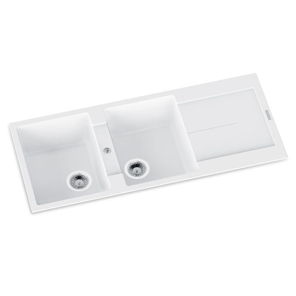 TSI Sinks TWM-ED200 1160 X 500 X 200MM CARYSIL ENIGMA D200 DOUBLE BOWL WITH DRAINER BOARD GRANITE KITCHEN SINK