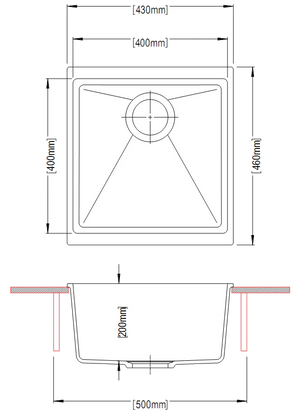 TWM-EN100M 430 X 460 X 200MM CARYSIL ENIGMA 100M SINGLE BOWL GRANITE KITCHEN/LAUNDRY SINK