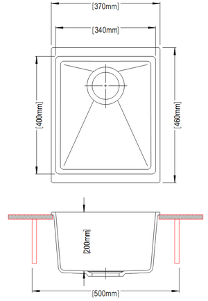 TSI Sinks TWM-EN100N 370 X 460 X 200MM CARYSIL ENIGMA 100N SINGLE BOWL GRANITE KITCHEN/LAUNDRY SINK