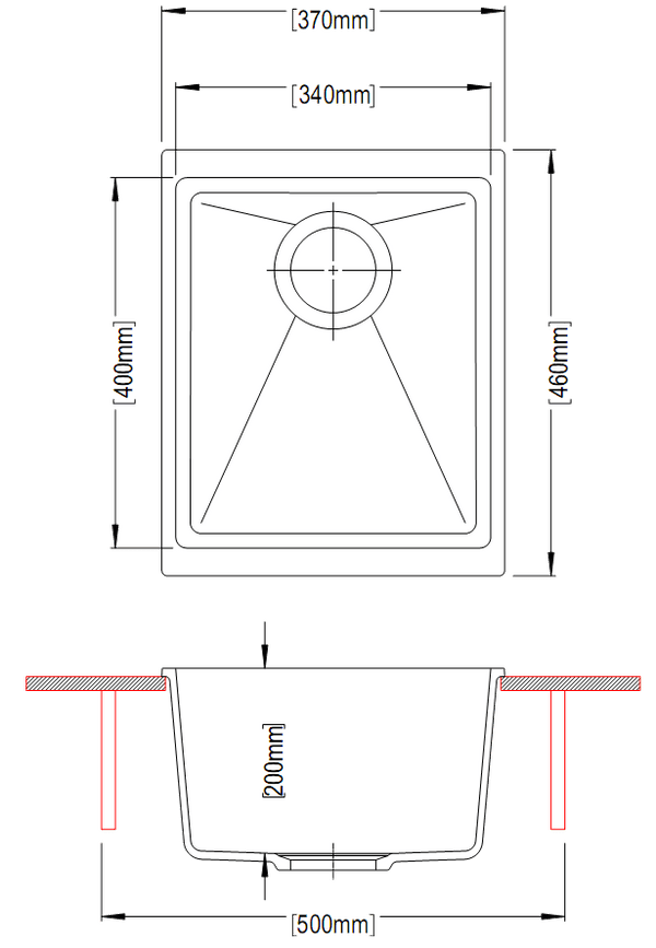 TSI Sinks TWM-EN100N 370 X 460 X 200MM CARYSIL ENIGMA 100N SINGLE BOWL GRANITE KITCHEN/LAUNDRY SINK