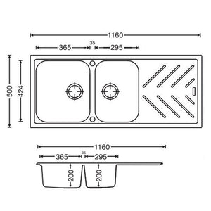 TSI Sinks TWM-NBD200 1160X500X200MM NEW BEETHOVEN D200 GRANITE QUARTZ STONE 1 AND 3/4 KITCHEN SINK