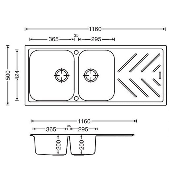 TSI Sinks TWM-NBD200 1160X500X200MM NEW BEETHOVEN D200 GRANITE QUARTZ STONE 1 AND 3/4 KITCHEN SINK