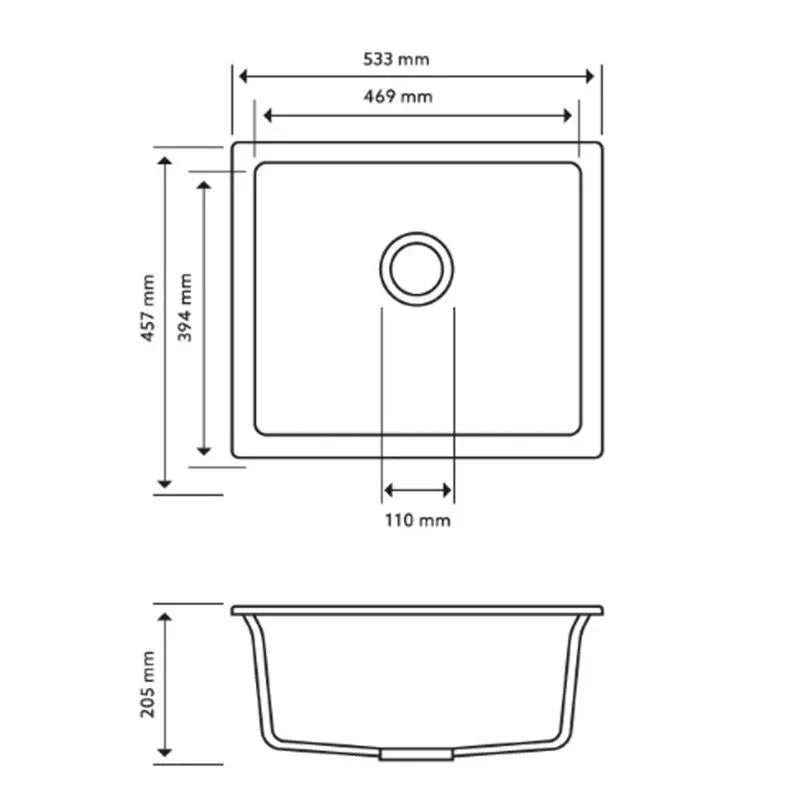 TWM-S 533 X 457 X 205MM CARYSIL SALSA SINGLE BOWL GRANITE KITCHEN/LAUNDRY SINK
