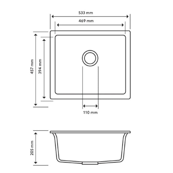 TWM-SG 533 X 457 X 205MM CARYSIL SALSA SINGLE BOWL GRANITE KITCHEN/LAUNDRY SINK