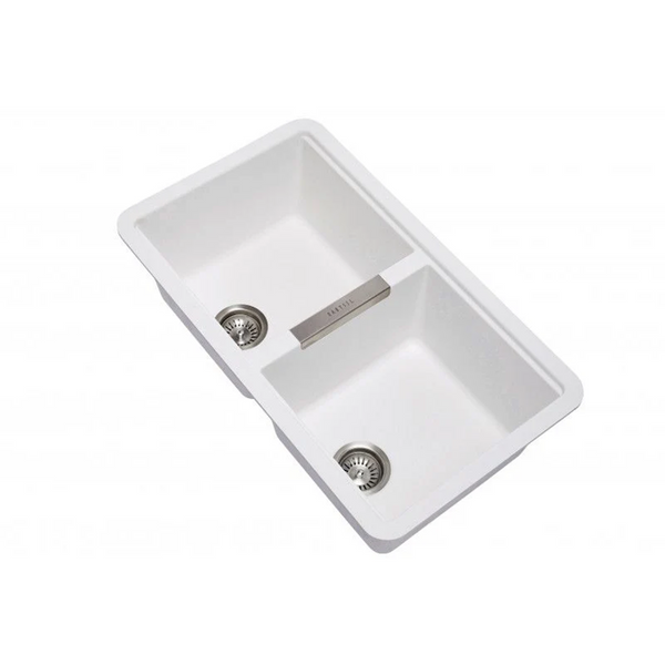TWM3322-W 824 X 481 X 241MM CARYSIL WHITE DOUBLE BOWLS GRANITE UNDERMOUNT KITCHEN SINK