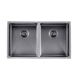 TWM6-SATIN SATIN - GUN METAL GREY 770X450X215MM 1.2MM HANDMADE TOP/UNDERMOUNT DOUBLE BOWLS KITCHEN SINK