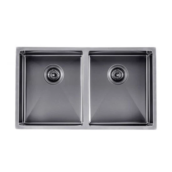 TWM6-SATIN SATIN - GUN METAL GREY 770X450X215MM 1.2MM HANDMADE TOP/UNDERMOUNT DOUBLE BOWLS KITCHEN SINK