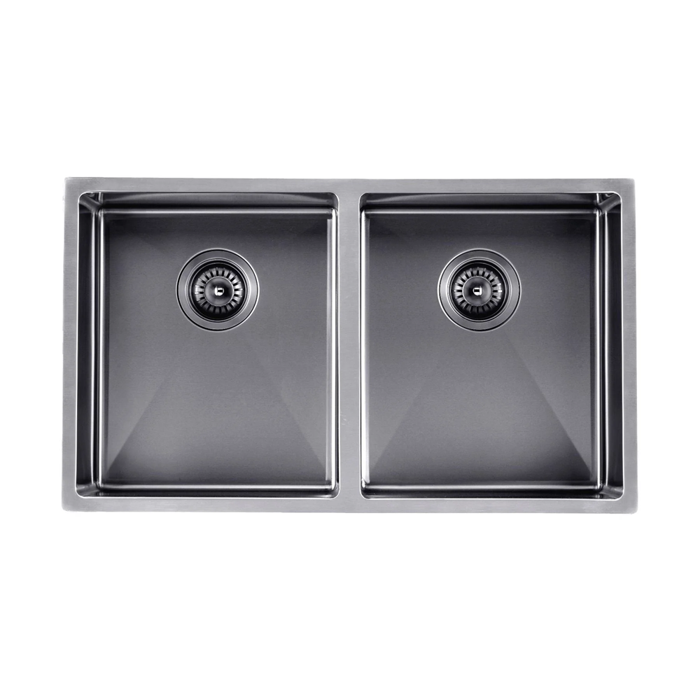 TWM7B 820X457X230MM GUN METAL GREY 1.2MM HANDMADE TOP/UNDERMOUNT DOUBLE BOWLS KITCHEN SINK