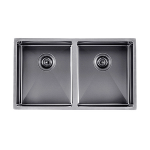 TWM7B 820X457X230MM GUN METAL GREY 1.2MM HANDMADE TOP/UNDERMOUNT DOUBLE BOWLS KITCHEN SINK