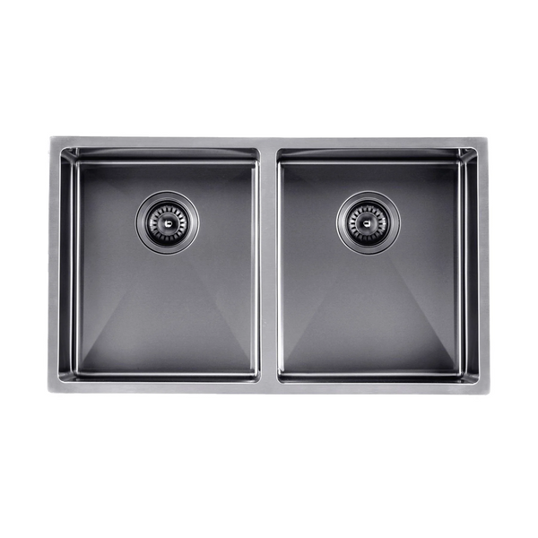 TWM7B 820X457X230MM GUN METAL GREY 1.2MM HANDMADE TOP/UNDERMOUNT DOUBLE BOWLS KITCHEN SINK