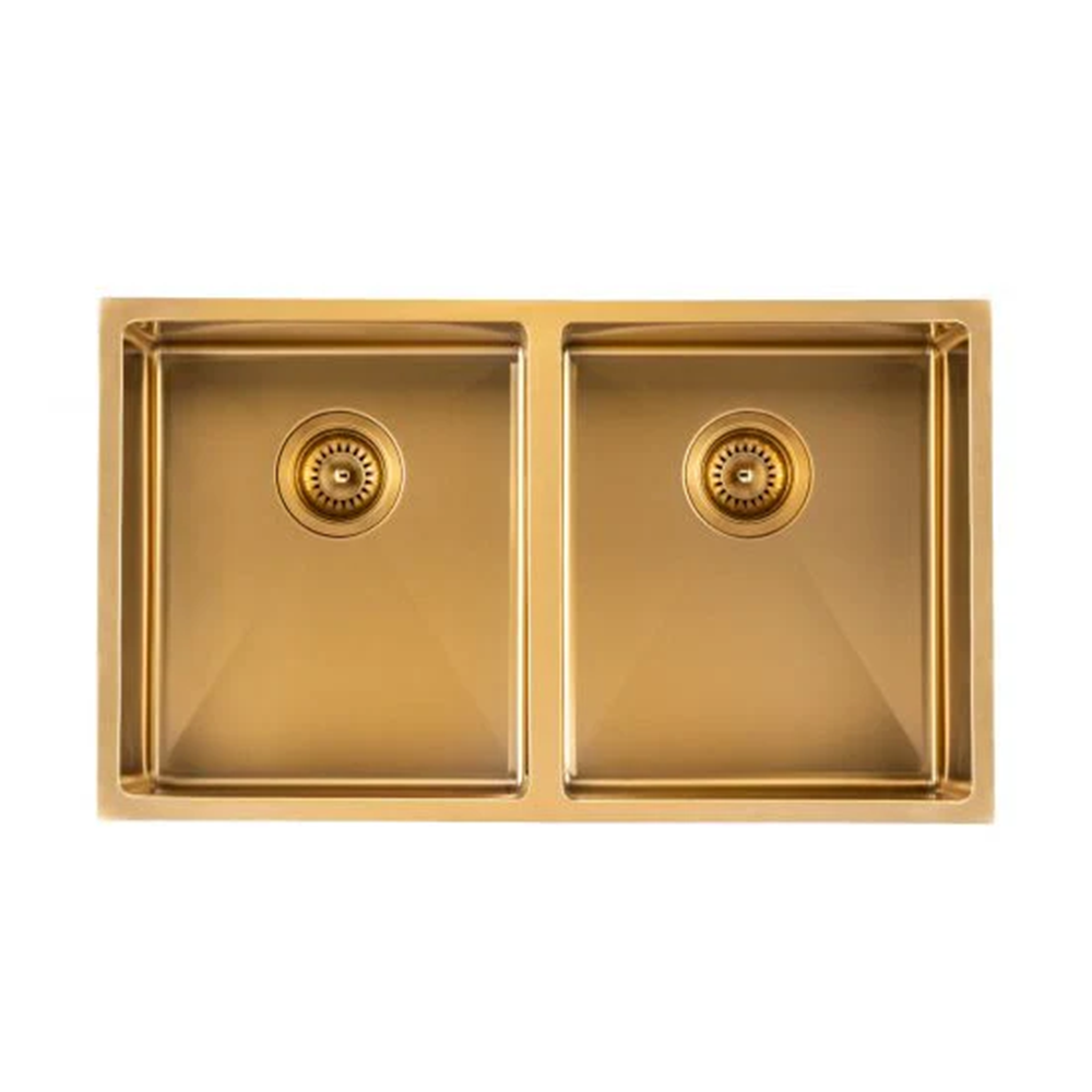 TWM7G 820X457X230MM BRUSHED YELLOW GOLD 1.2MM HANDMADE TOP/UNDERMOUNT DOUBLE BOWLS KITCHEN SINK