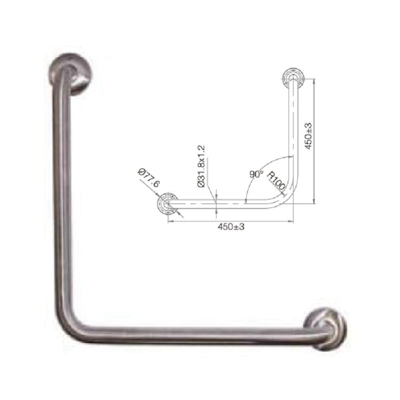 Victiles Bathroom Accessories TP GRAB45 MOBI CARE 90 Degree Grab Rail 450*450mm