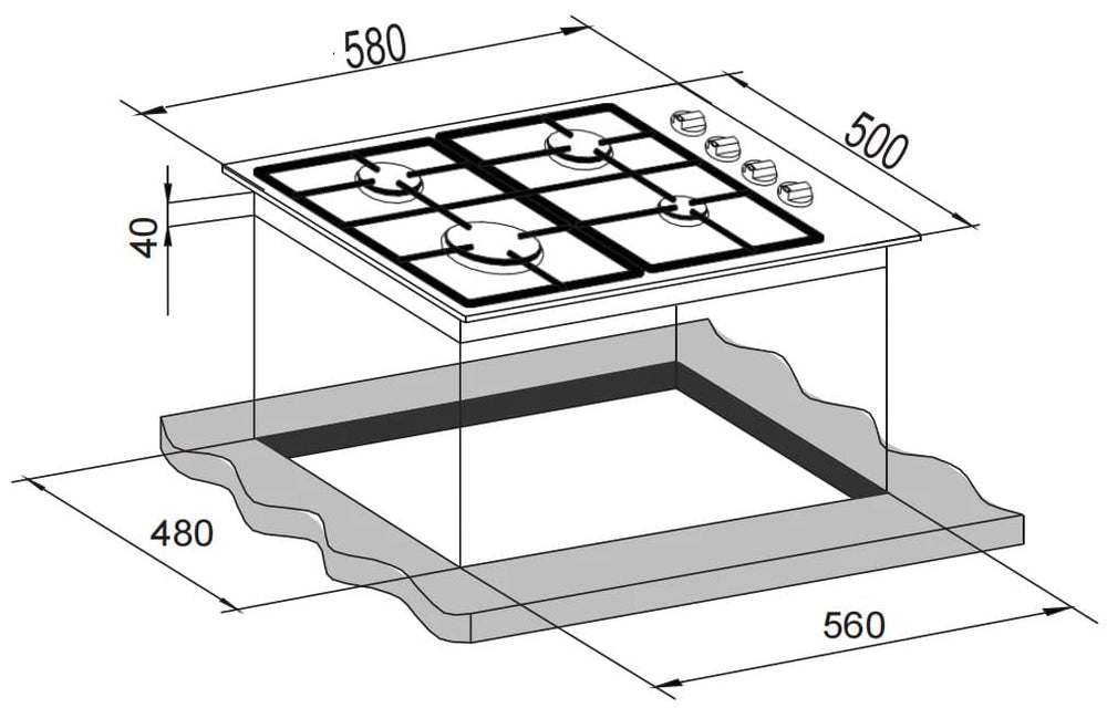 CARYSIL BUILT-IN STAINLESS STEEL 4 BURNER GAS HOB