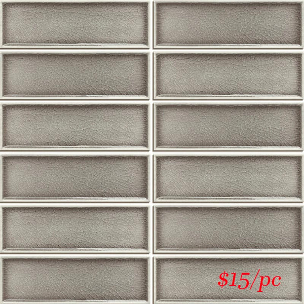 Victiles Tile FRA063 CFR-03 FRAMES TAUPE GLOSS CRACKLE 47X147MM (300X300MM PER SHEET)