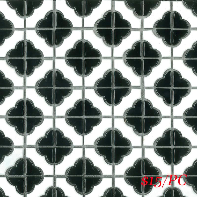 Victiles Tile POP009 RL-135 POPPY FLOWER GLOSS BLACK 40X40MM (300X300MM PER SHEET)