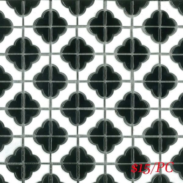 Victiles Tile POP009 RL-135 POPPY FLOWER GLOSS BLACK 40X40MM (300X300MM PER SHEET)