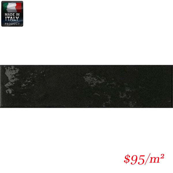 Victiles Tile COR0002 REGOLI NERO GLOSS PORCELAIN SUBWAY WALL 75X300MM Made In Italy