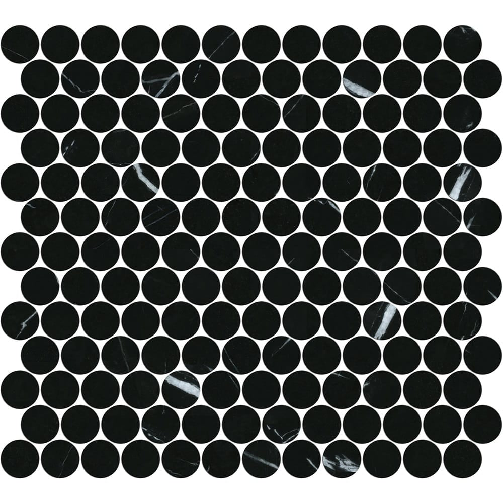 Victiles Tile ART009 PR23NM-H ARTEMIS NERO MARQUINA PENNY ROUND HONED 23X23MM (300X300mm per sheet)