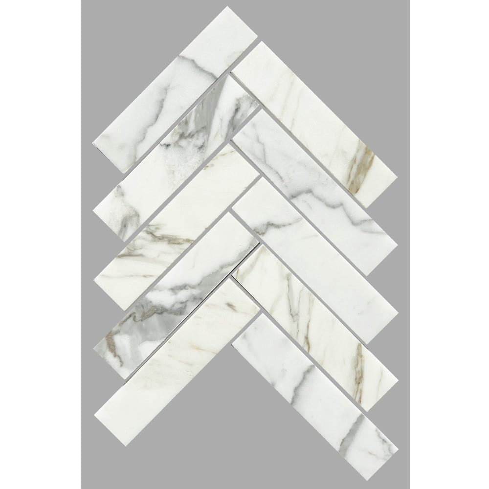Victiles Tile ART201 ARTEMIS CALACATTA GOLD WHITE HERRINGBONE HONED 35X150 (235x240mm per Sheet)