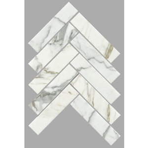 Victiles Tile ART201 ARTEMIS CALACATTA GOLD WHITE HERRINGBONE HONED 35X150 (235x240mm per Sheet)