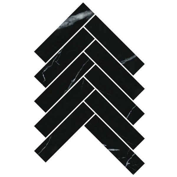 Victiles Tile ART209 HB35150NM-H ARTEMIS NERO MARQUINA HERRINGBONE HONED 35X150MM (235x240mm per Sheet)