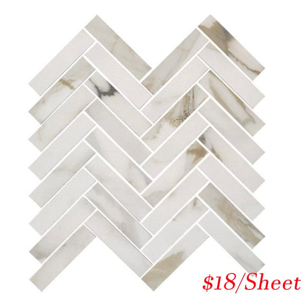 Victiles Tile CALOROHERP CALACUTTA ORO POLISHED HERRINGBONE 287X281MM MOSAIC