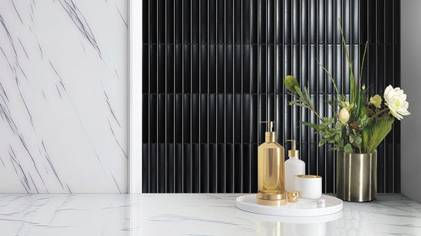Victiles Tile FINGER MOSAIC PLAIN BLACK CONCAVE 20X145 MATT