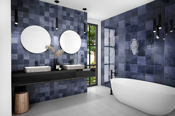 Victiles Tile OMEBLG22 OMEGA12 SCORED AZUL BLUE GLOSS 243X243MM Made in Spain
