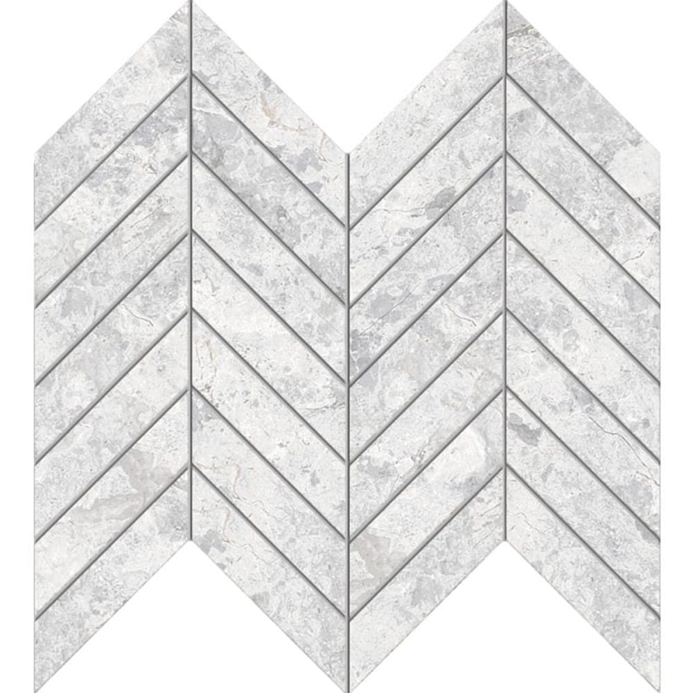 Victiles Tile TUNDRA WHITE CHEVRON 22X98MM MOSAIC MATT SMOOTH GRIP