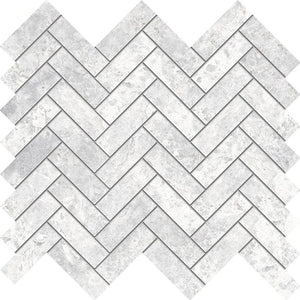 Victiles Tile TUNDRA WHITE HERRINGBONE 20X64MM MOSAIC MATT SMOOTH GRIP