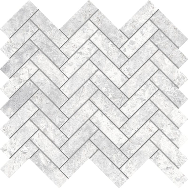 Victiles Tile TUNDRA WHITE HERRINGBONE 20X64MM MOSAIC MATT SMOOTH GRIP