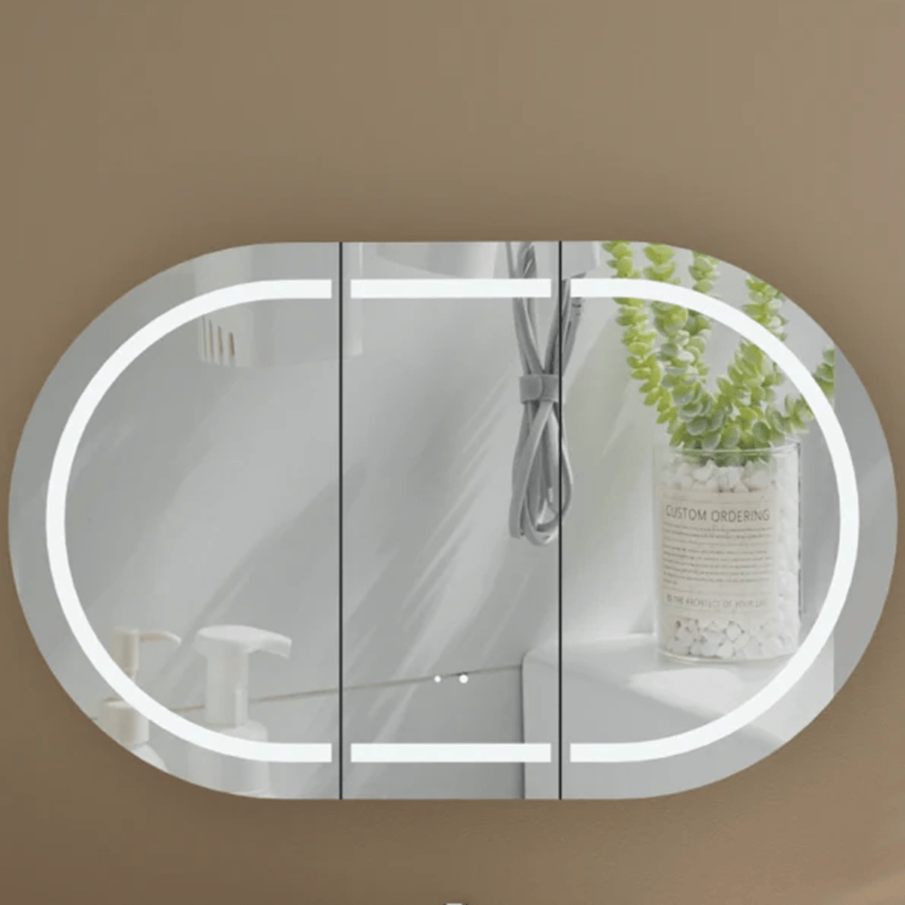 Victiles Vanities C-12075CSWAL CARYSIL MYSTIC 1200 X 750MM WALNUT OVAL LED SHAVING CABINET