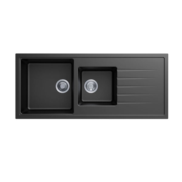 TSI Sinks TWMD-200VW 1160 X 500 X 205MM CARYSIL VIVALDI D200V 1 AND A HALF BOWL WITH DRAINER BOARD GRANITE KITCHEN SINK