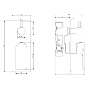 TSI Mixer Taps OX0165-2.ST VOG SOLID BRASS BLACK BATH/SHOWER WALL MIXER WITH DIVERTER WALL MOUNTED