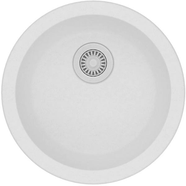 WH460.KS WHITE GRANITE QUARTZ STONE KITCHEN/LAUNDRY SINK ROUND SINGLE BOWL TOP/UNDER MOUNT 460MM