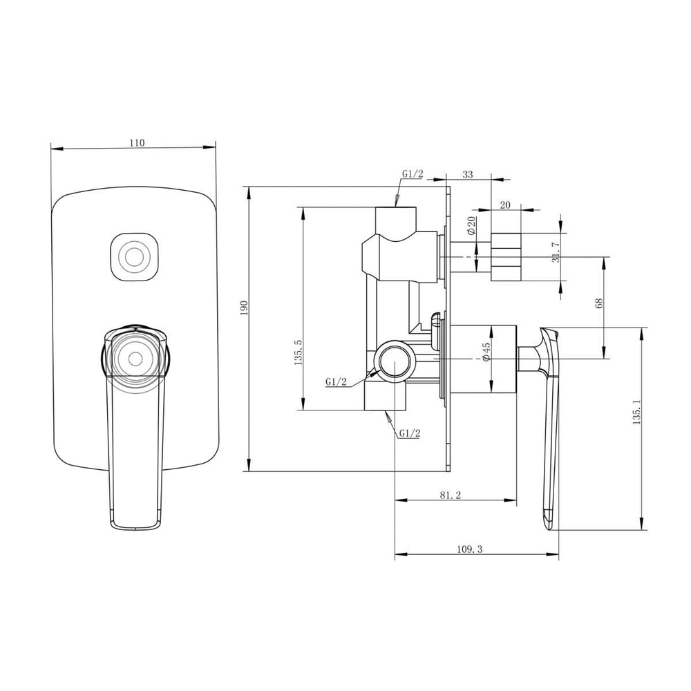 WMD45.03 Esperia Matte Black & Chrome Wall Mixer with Diverter