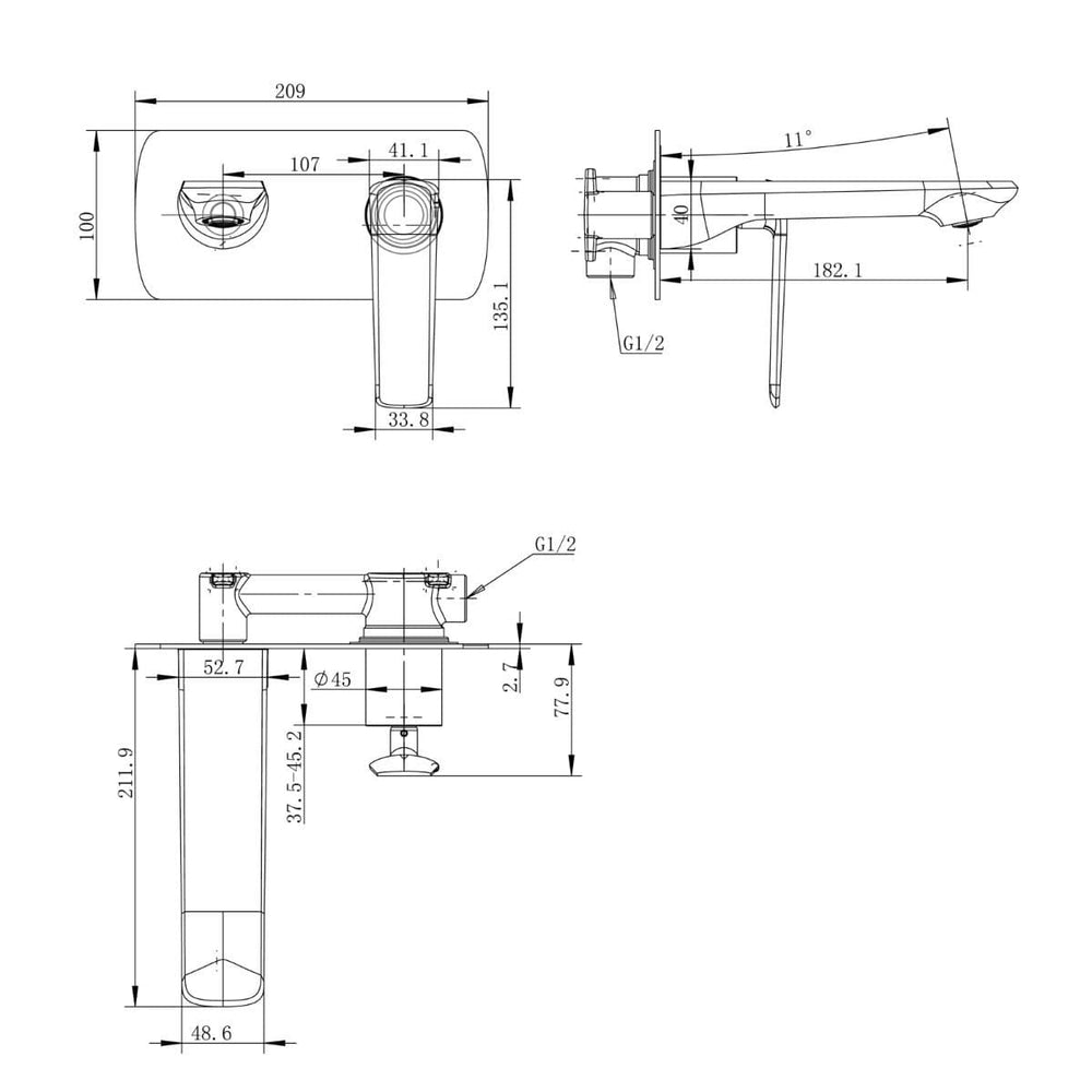 WMT14.02 Esperia Matte Black Wall Mixer With Spout