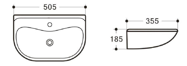 ZENMO Basins Wb 5035W MOBI Wall Hung Basin with Brackets 505x355x185MM