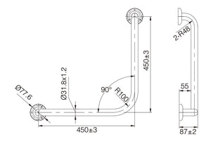 ZENMO Bathroom Accessories TP Grab45MK MOBI CARE 450 x 450mm 90 Degree Grab Rail in Matte Black