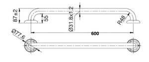 ZENMO Bathroom Accessories TP GRAB600 MOBI CARE 600mm Grab Rail in Stainless Steel