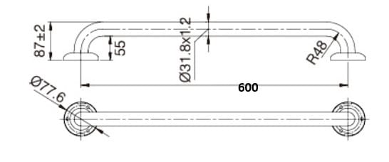 ZENMO Bathroom Accessories TP GRAB600 MOBI CARE 600mm Grab Rail in Stainless Steel