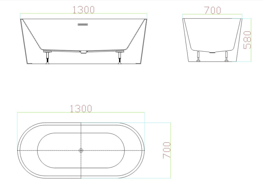 BT 086P  1300x700x580mm VIVO Free Standing Bath 1300