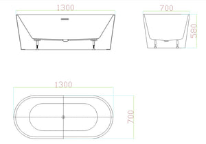 ZENMO Bathtubs BT 086P  1300x700x580mm VIVO Free Standing Bath 1300
