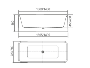 ZENMO Bathtubs BT 317M PIAZA SQ 1700mm Free Standing Bath Tub in Matte White 1680x780x580mm