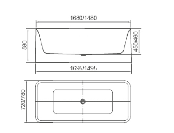 ZENMO Bathtubs BT 317SM PIAZA SQ 1500mm Free Standing Bath Tub in Matte White 1480x720x580mm