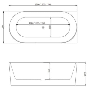 ZENMO Bathtubs BT 359L PIAZA 1700mm Left Hand Free Standing Bath in Gloss White 1700x750x590mm