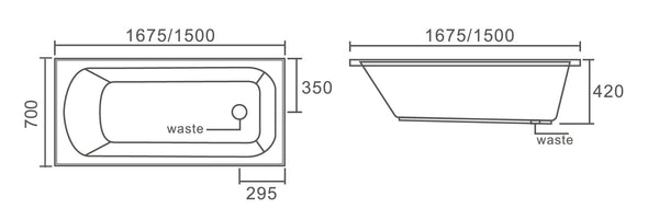 ZENMO Bathtubs BT 742S RENO 1500mm Insert Bath Tub 1500x700x420mm
