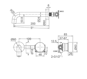 ZENMO Mixer Taps WT 2007BN VIVO Basin/Bath Set with Progressive Cartridge in Brushed Nickel