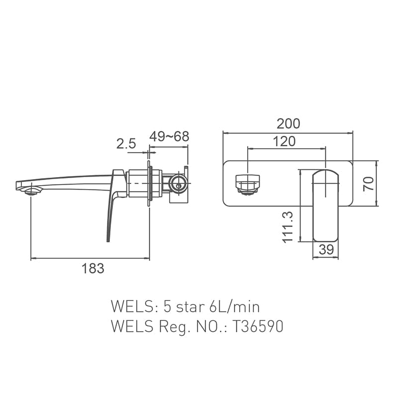 WT 3507GM BRAVO-II Wall Basin/Bath Set in Gun Metal
