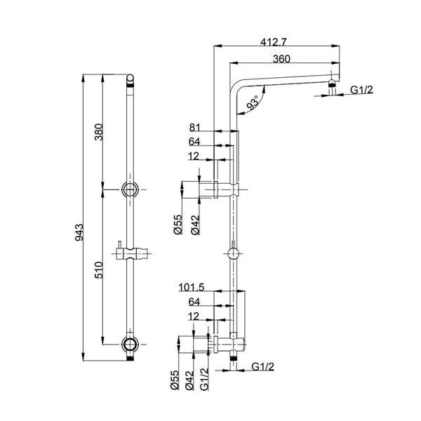 ZENMO Showers TP 1315  KENZO Multifunction Shower Rail in Chrome